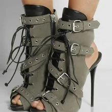 Женские ботильоны на высоком каблуке с пряжкой; женские ботильоны на шнуровке с открытым носком; модельные туфли-гладиаторы с вырезами; женская обувь; ; размеры 34-42