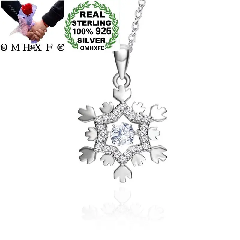 

OMHXFC Wholesale European Fashion Woman Party Birthday Wedding Snowflake AAA Zircon 100% S925 Sterling Silver Pendant Charm PD50