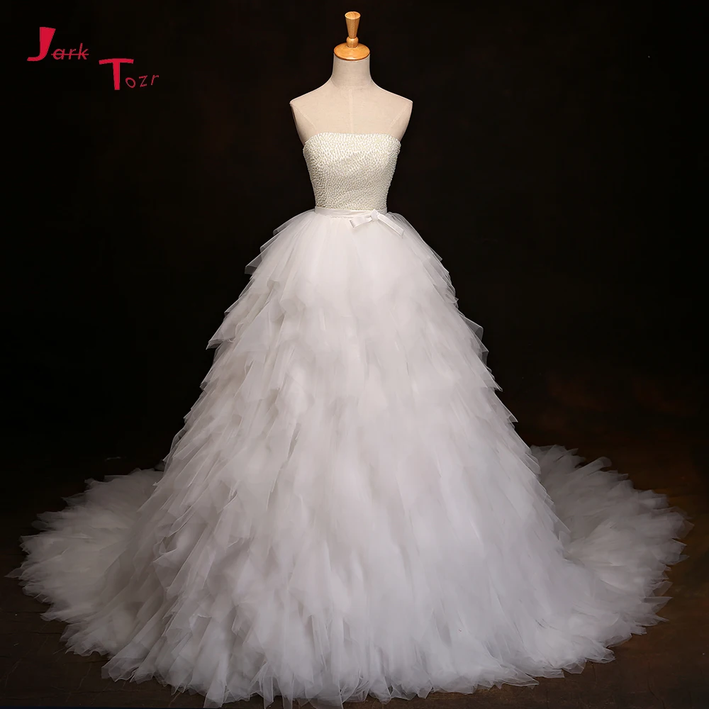 Jark Tozr Real Picture Lace Up Back Luxury Pearls Bodice White Organza Gorgeous Ball Gown Wedding Dresses 2019 Vestidos De Noiva | Свадьбы и