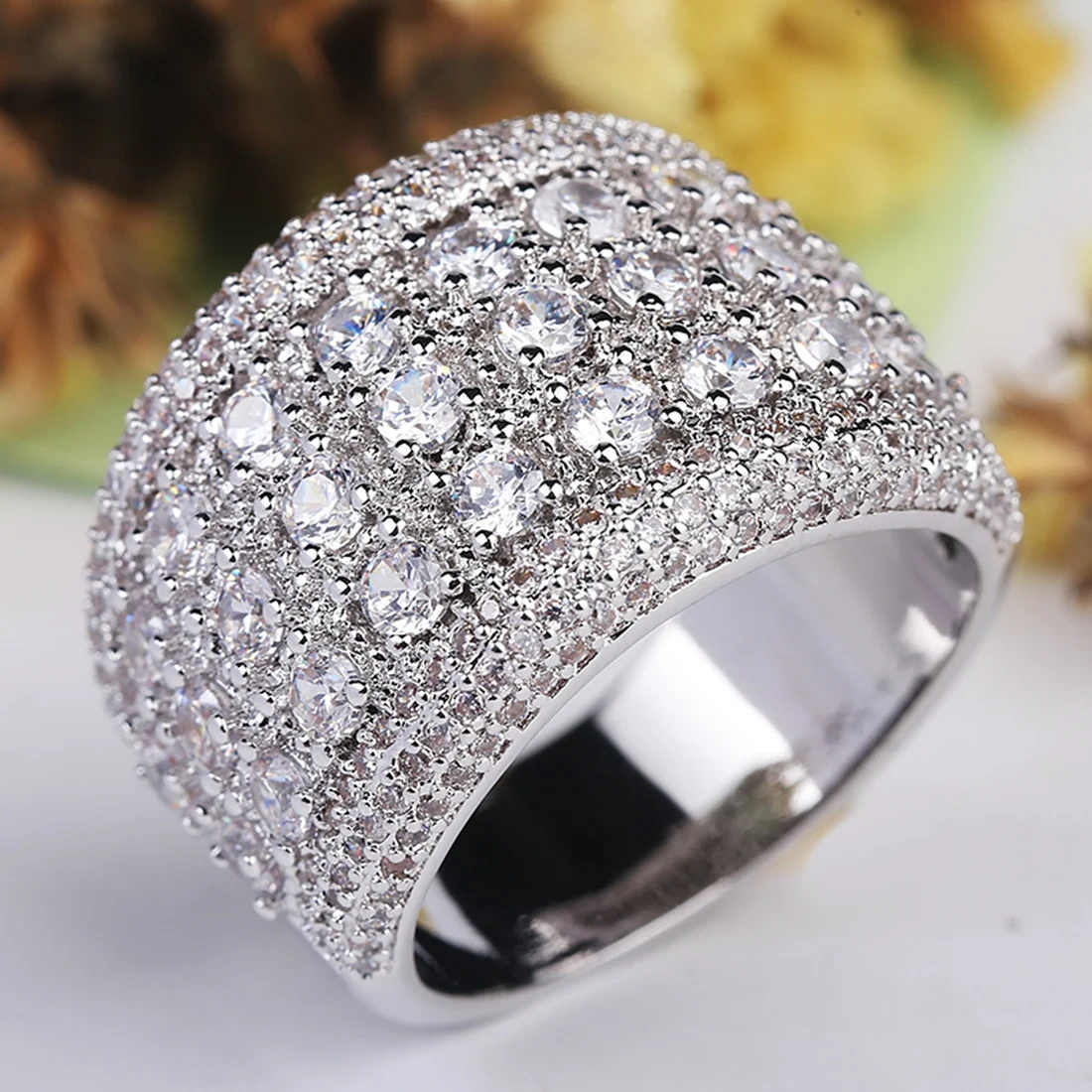 Модные большие серебряные циркониевый камень cz кольца для женщин Свадебные обручальные ювелирные изделия