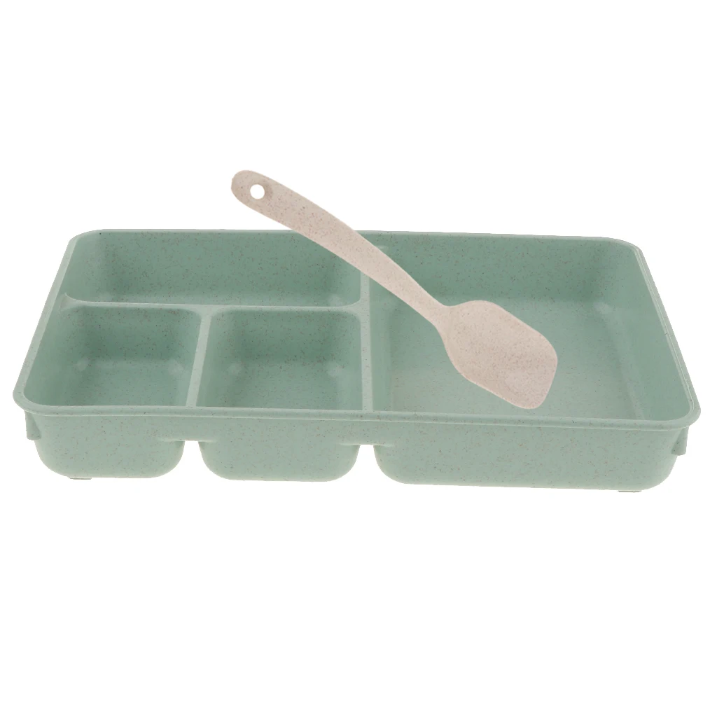 Leak-Proof 4-Compartment Bento Lunch Box for Kids - Includes Soup Spoon - 4 Compartments for Meal and Fruit