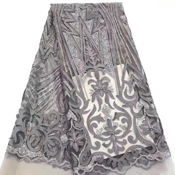 

Grey African Lace Fabric 2019 High Quality Lace For Bride Wedding Fabric Nigerian Green Purple Tulle Lace Fabric With Sequins
