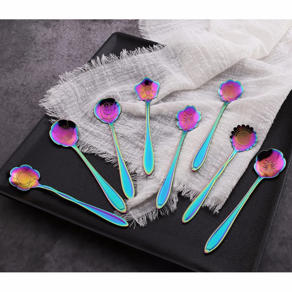 

Stainless Steel Spoon Rainbow Flower Coffee Spoon Stirring Sugar Tea Dessert Ice Cream Spoon Kitchen Tool Gadget Tableware