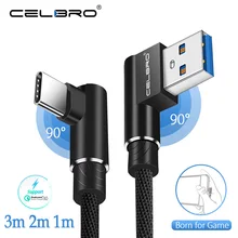 90 градусов Тип usb C Зарядное устройство кабель 3 м длиной 2 м Usb шнур для мобильных игр кабель для samsung Galaxy S9 S8 Plus Note 9 8 A3 A5 A7