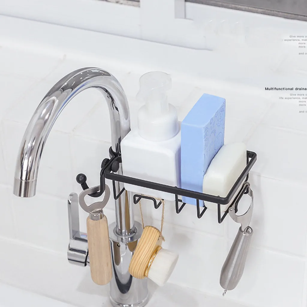 

Kitchen Drain Rack Multi-function Dishwashing Sponge Stainless Steel Storage Rack Kitchen Hook Tool