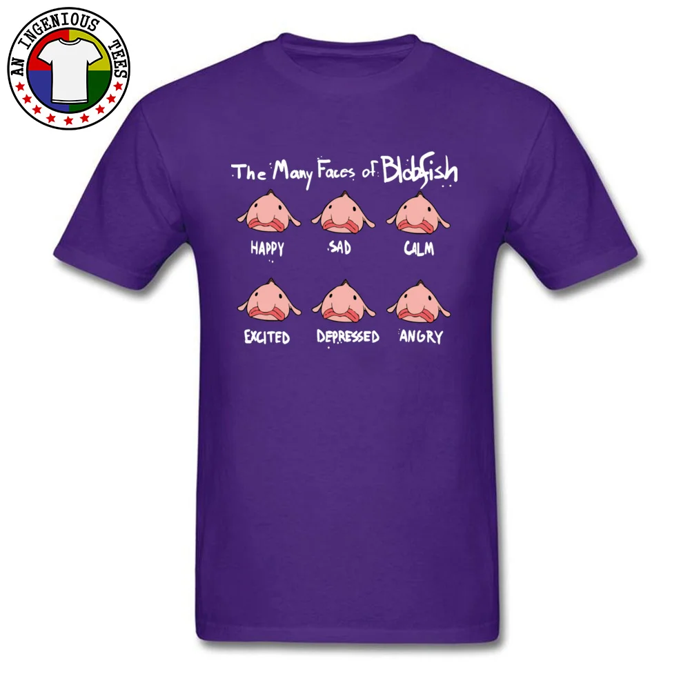 Tees Summer Summer/Fall Coupons Printed Short Sleeve 100% Cotton Crewneck Men's T-shirts Printed T-Shirt Wholesale The Many Faces Of Blobfish -2193 purple