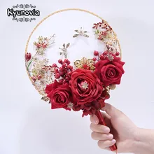 Kyunovia уникальный веер Тип Wdding цветок брошь украшенный кристаллами Свадебный букет красная шелковая Роза украшение для свадьбы Boquets D26