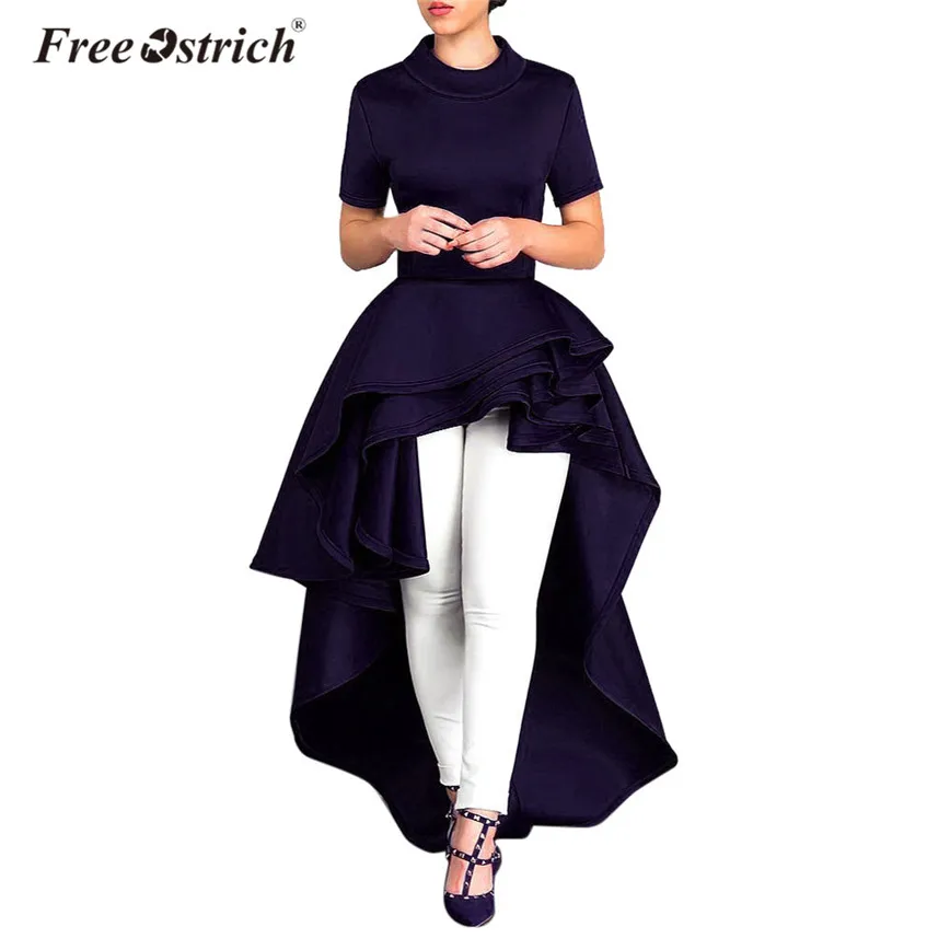 

Free Ostrich Dresses Fashion Irregular Dress Women Short Sleeve Solid Ruffles Zipper High Waist Party Dress Dropshipping