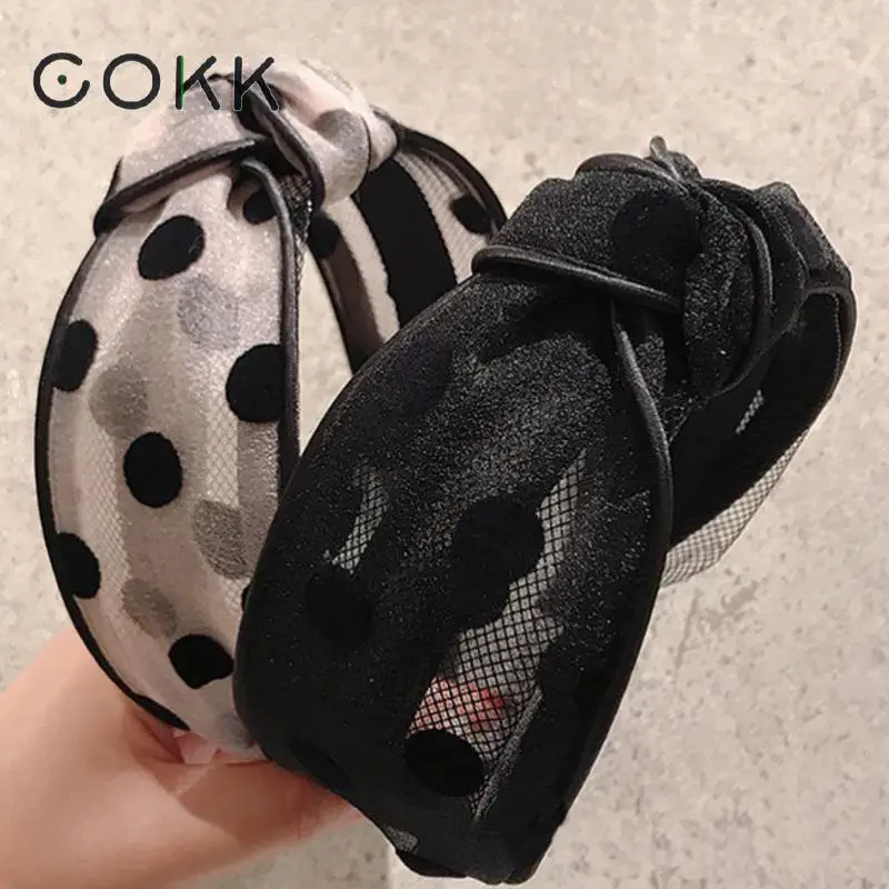 

COKK Korean Hairband Vintage Dot Yarn Wide Hair Bands For Women Girls Hair Accessories Knot Hoop Lace Velvet Elastic Headband