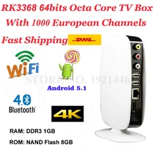 Date RK3368 Octa base Android 5.1 Tv Box 1 Abonnement d’un An 1300 plein Ciel Européen Il De ROYAUME-UNI Grèce IPTV Canaux Rapide Par DHL
