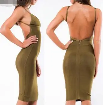 

2019 new arrival spring women dresses green V neck spaghetti strap backless bodycon HL bandage dress club dresses vestidos