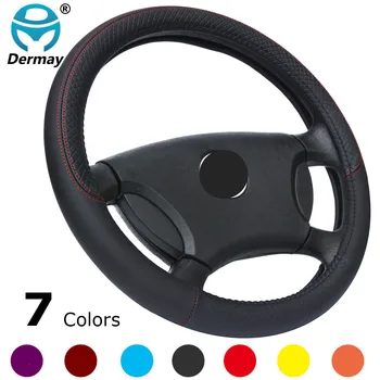 

DERMAY New Arrival 7Colors 37-38cm Car Steering Wheel Cover Leather Size M for VW Skoda Chevrolet Ford Nissan etc. 95% Cars
