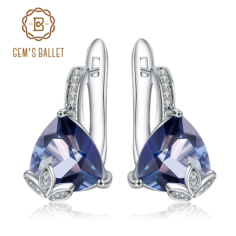 

GEM'S BALLET 6.10Ct Natural Iolite Blue Mystic Quartz Triangle Earrings 925 Sterling Silver Stud Earrings For Women Fine Jewelry