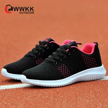 WWKK Осенняя обувь женские с сеткой Femme Женские кроссовки со шнуровкой для активного отдыха и развлечений из; нескользящая подошва; обувь для прогулок Дамская обувь
