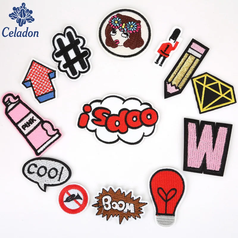 

New Embroidery 13 Kinds Of Patches For Clothing Diamond English Letters DIY Apparel Accessories For Fabric Badges Appliques
