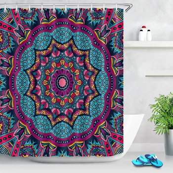 

Boho Mandala Shower Curtain Waterproof Polyester Fabric Bathroom Curtains Home Decor Waterproof Sheer Hooks Set Bath Accessories