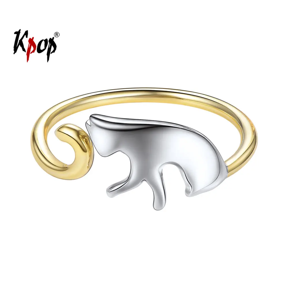 

Kpop 925 Sterling Silver Ring Wedding Engagement Jewelry Open Adjustable Origami Cat Kitten Ring for Women R6319