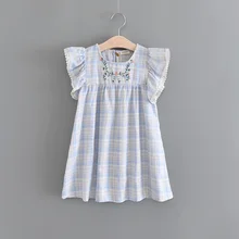 Hurave Повседневное вырез лодочкой плед лоскутное платье кружевная одежда детская летняя одежда без рукавов с вышивкой платье изысканные наряды