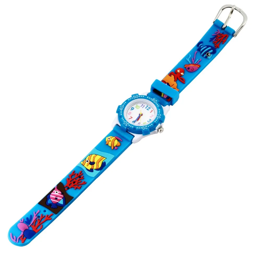 3 d мультфильм рыбы часы рыбы силикагель с детьми часы водонепроницаемый пластиковый корпус Мода синий