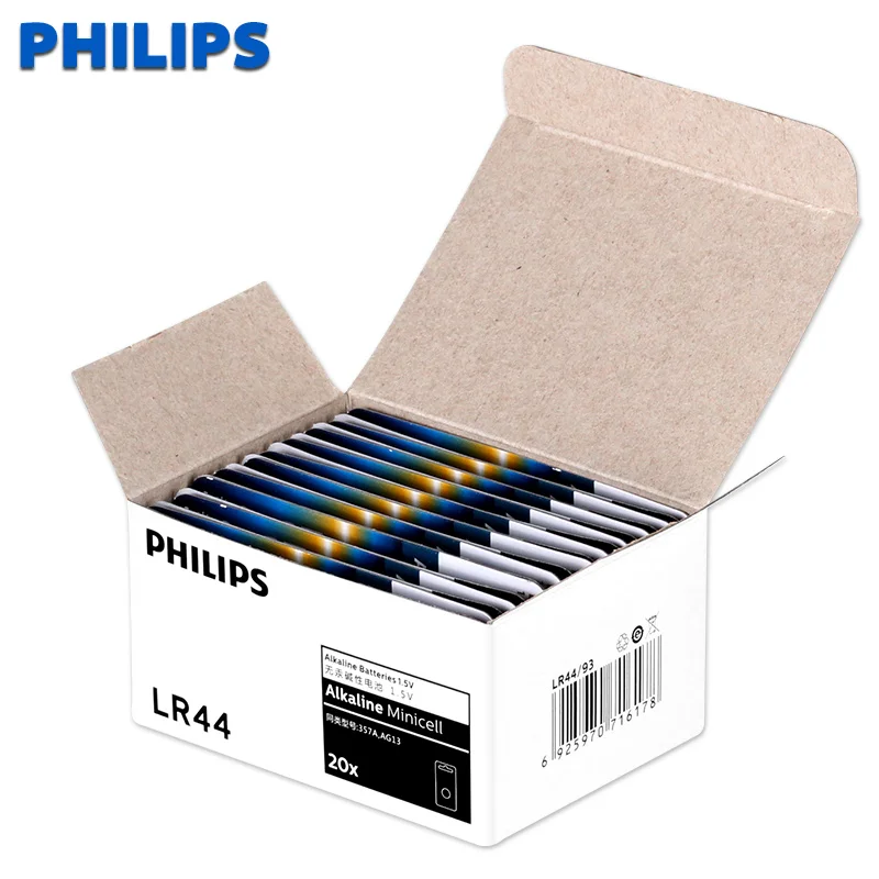 Philips 20 шт. AG13 LR44 LR1154 SR44 A76 357A 303 357 батарейный блок 1 55 в кнопочные Аккумуляторы для