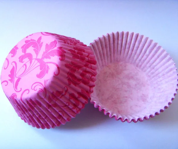

Free Shipping 100pcs Pink Damask Flower Paper Cake Cup Liners Baking Cup Muffin Kitchen tool Wedding party Cupcake Cases