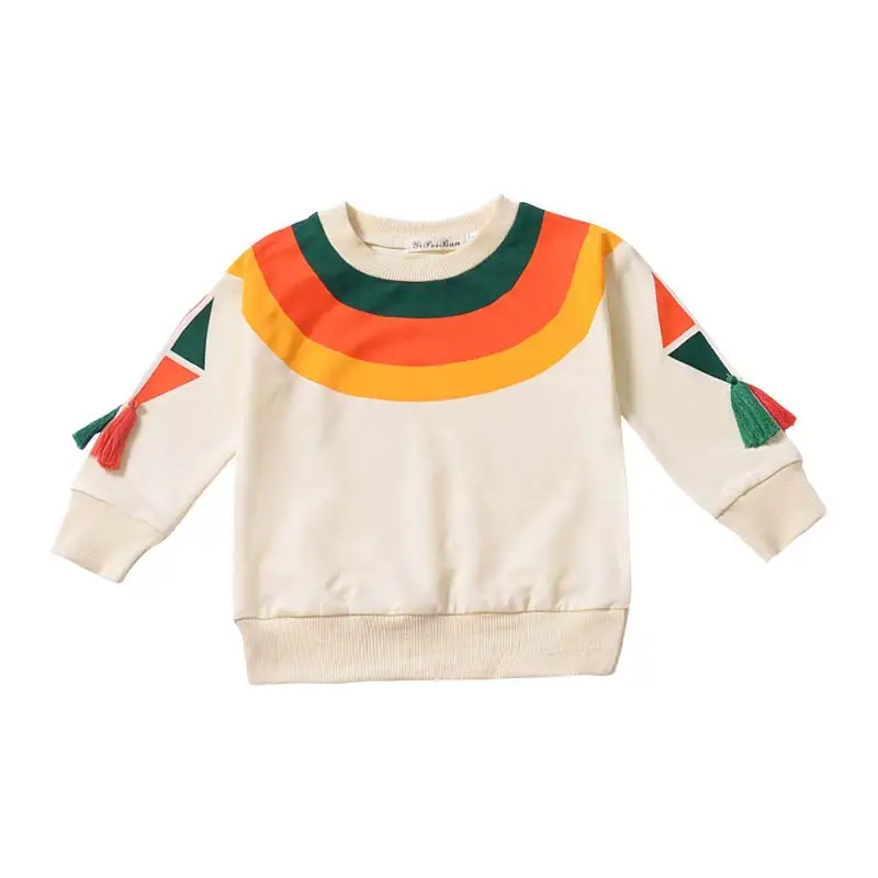 Свитшот для детей, носки для мальчиков и девочек, модный пэчворк Радуга толстовки для малышей для маленьких мальчиков пуловер Весна-Осень детская одежда для девочек