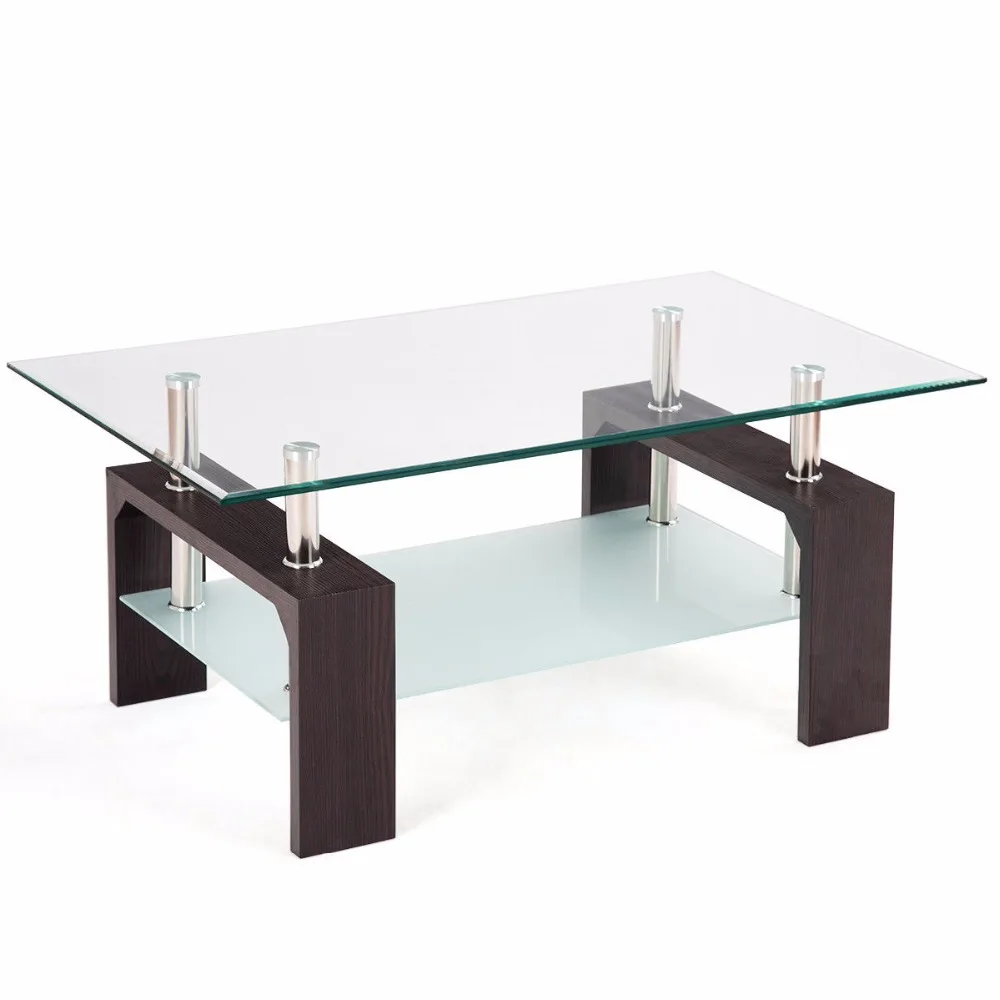Giantex Rectangular Tempered Glass Coffee Table End Side Table with Shelf Home Furniture Living Room Furniture HW57279BN Giantex Rectangular Tempered Glass Coffee Table End Side Table with Shelf Home Furniture Living Room Furniture HW57279BN