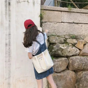 

Simple Women's Casual Canvas Cloth Bag 2019 Reusable Large Capacity Tote Handbags Japanese Literary Shoulder Messenger Bag