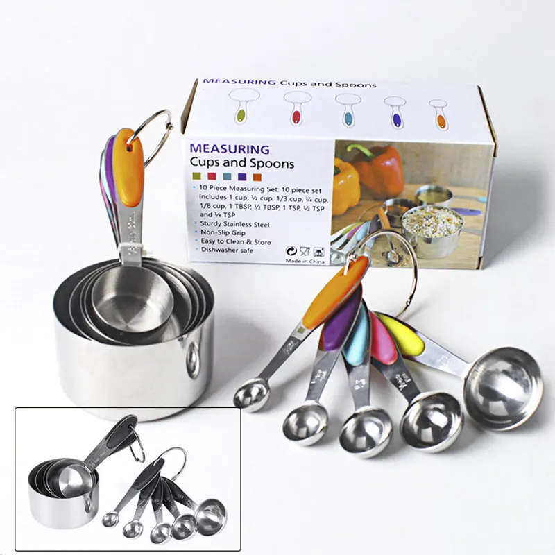 430 Stainless Steel Measuring Cups and Spoons Set With Colorful