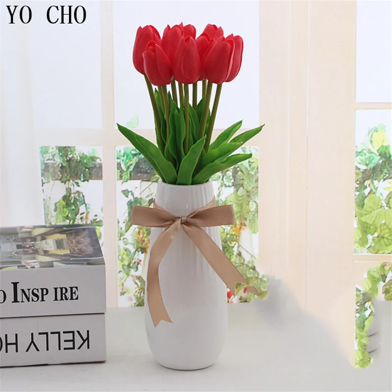 YO CHO 31 PCS/LOT Tulips Artificial Flowers Plants For Home Garden Wedding Party Decoration PU Fake Flower Bridal Bouquet DIY YO CHO 31 PCS/LOT Tulips Artificial Flowers Plants For Home Garden Wedding Party Decoration PU Fake Flower Bridal Bouquet DIY