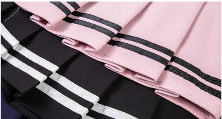 XS-XXL, четыре цвета, высокая талия, трапециевидная Женская юбка, полосатая строчка, Матросская плиссированная юбка, эластичная талия, милая Девичья танцевальная юбка