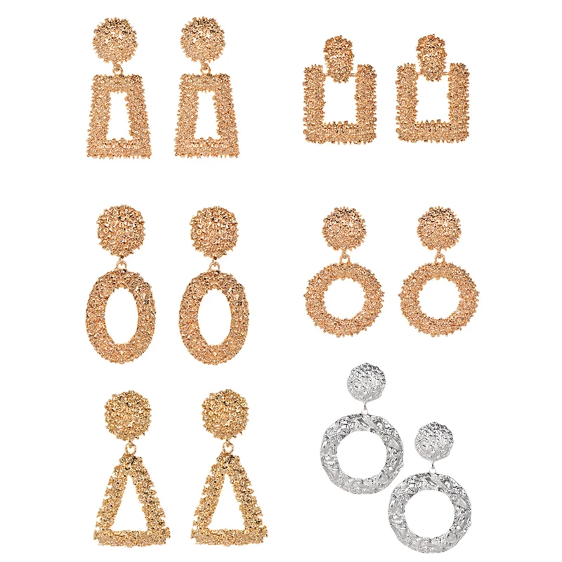 

Vintage drop Earrings for women gold color big geometric statement earring 2019 red green yellow black earing fashion jewelry
