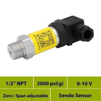 

0 to 10V pressure transmitter, sealed gauge 3000 psi pressure, 15 24 volt supply, 1/2 in npt thread, potentiometric adjustable