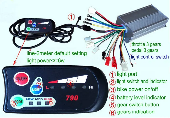 36v48v800w1000w контроллер и группы дисплей панели управления 790 с выключатель света