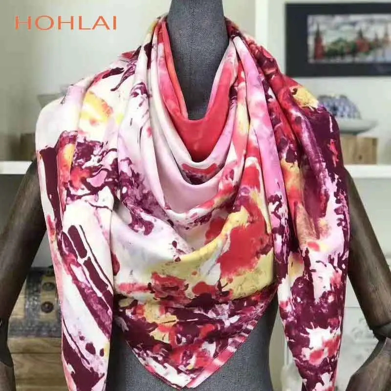 Твил шелковый шарф женские Большие шали цветочный принт палантины квадратная бандана роскошный бренд платок шарфы женские платки 130*130 - Цвет: 4