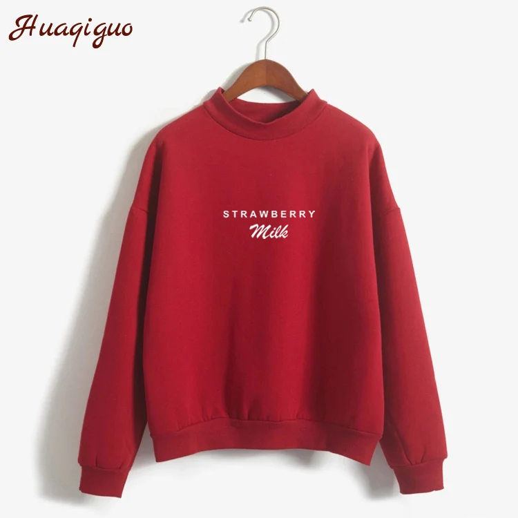 Winter Autumn Hoodies Women Kawaii Strawberry Milk Letter Print Harajuku Sweatshirt Girls Long Slee