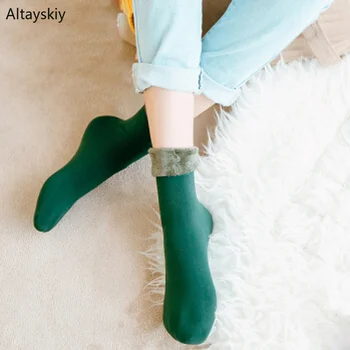 

Socks Women Plus Velvet Thicker Furry Ladies Elegant Womens Winter Warm Solid Soft Sock Female Korean Style 5 Colors Simple Chic
