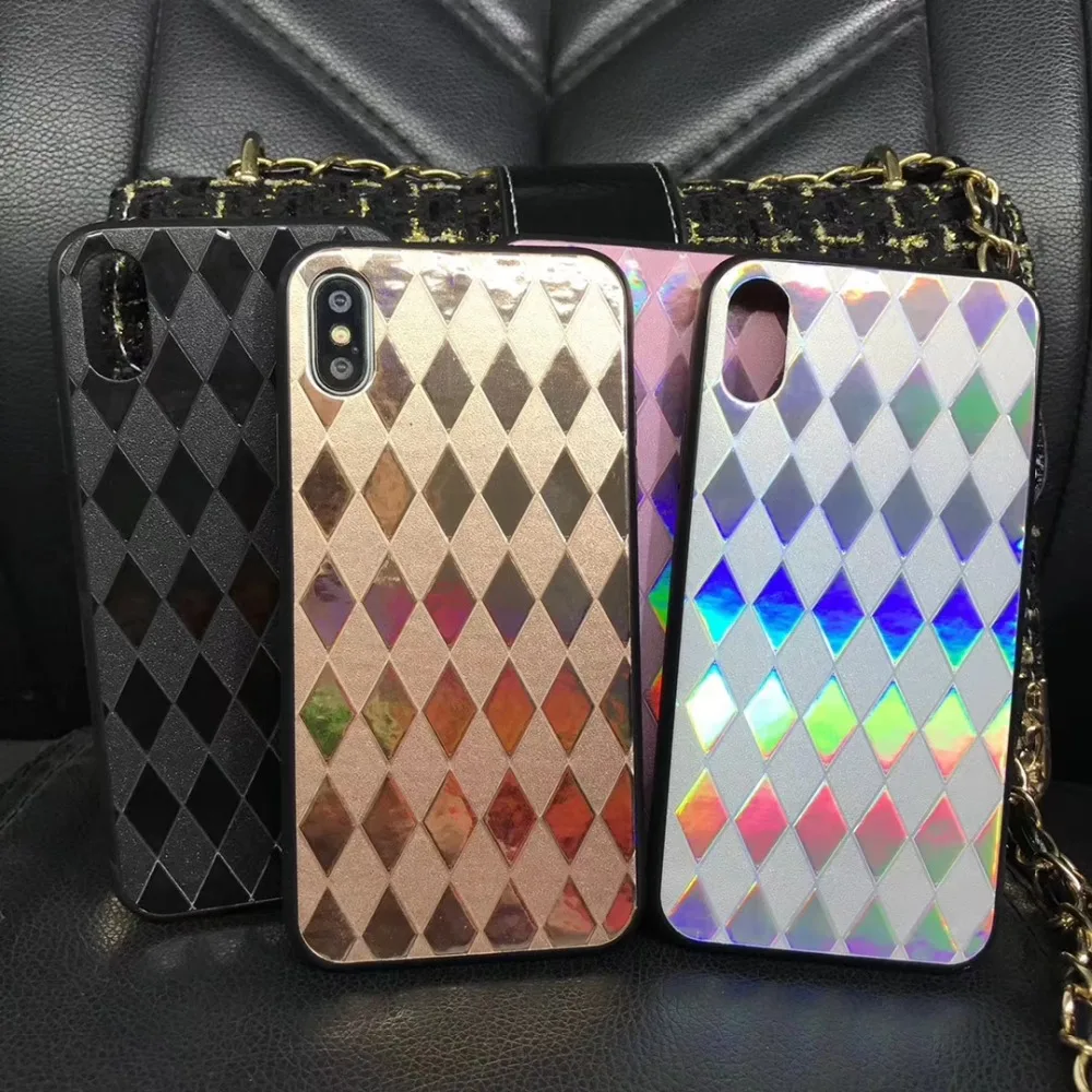

Fashion Glaring Gradient Laser Holographic Rhombus Case for iPhone X XR XS Max Hard Capa for iPhone 8 7 6 6S Plus Rainbow Case