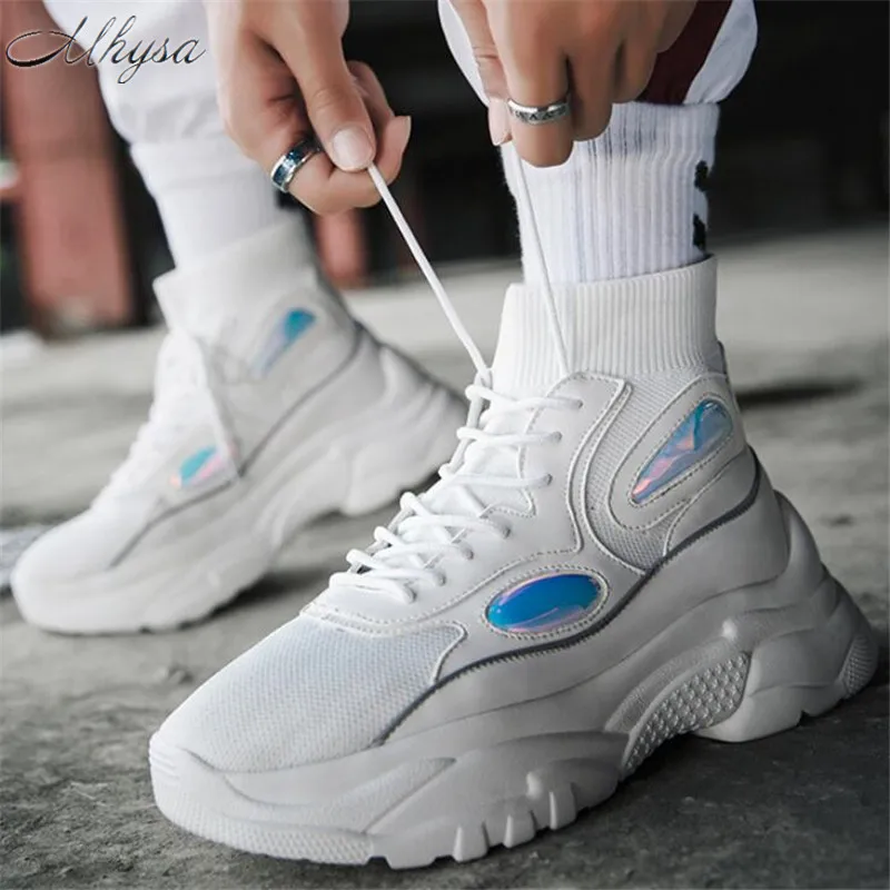 

Mhysa 2019 new spring summer and autumn thick-soled shoes high-end flying woven white shoes solid slip casual shoes sneakers Z41