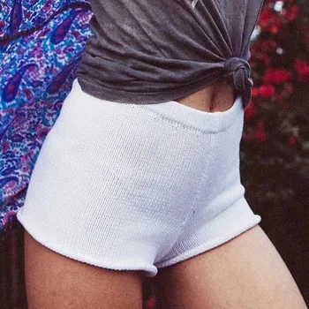 

Summer Knitting Shorts Women Beachwear Shorts with High Waist Solid Color Slim Sexy Casual Knitted Mini Shorts Elastic Girls
