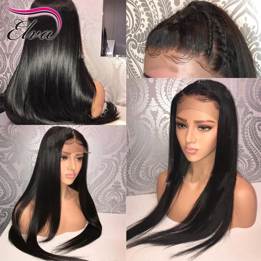  Elva Hair 250% Density 360 Lace Frontal Wig Pre Plucked With Baby Hair Straight Brazilian Lace Fron