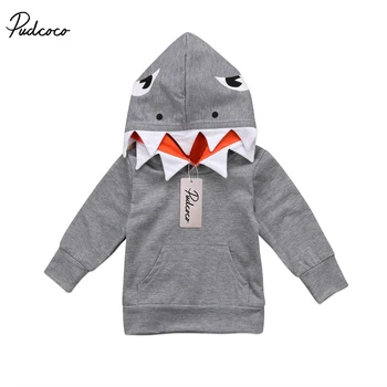 

HOT Fashion Toddler Kids Boys 3D Shark Hooded Clothes Sweatshirt Casual Infant Boys Gray Hoodie Pocket Outerwear Hoodies