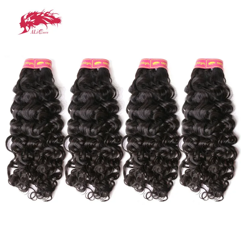 

Ali Queen Hair Products 4Pcs Lot Brazilian Virgin Hair Bundles Water Wave Human Hair Bundles 14"-26" Double Weft Hair Weaving
