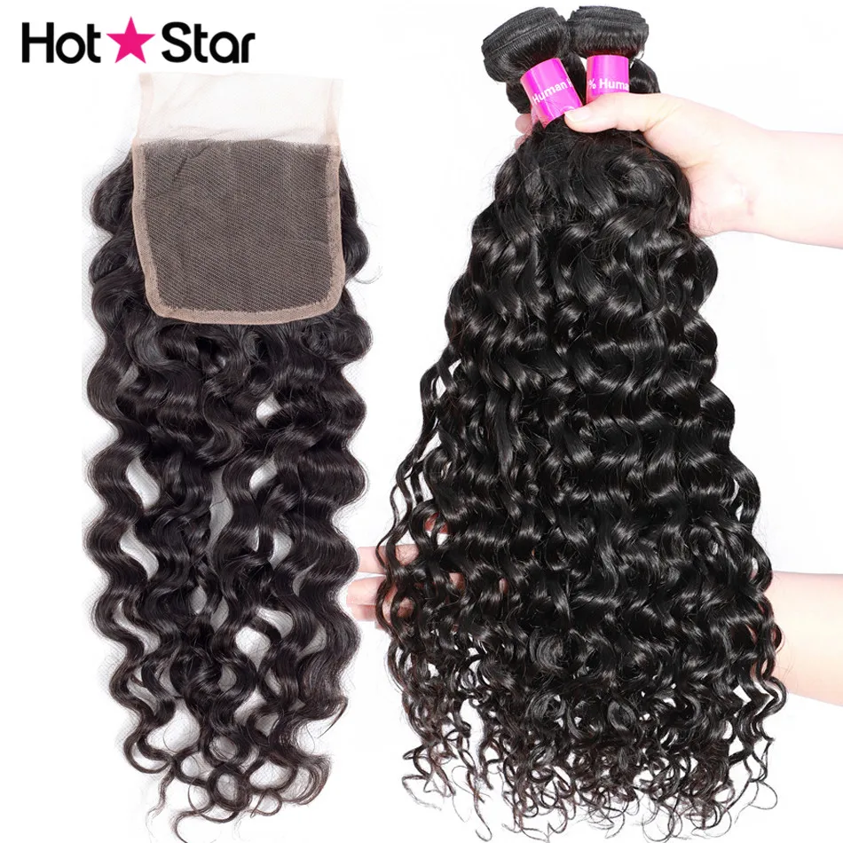Wet And Wavy Human Hair Bundles with Closure Brazilian Water Wave Remy Hair Bundles And Closure Human Hair Bundles With Closure