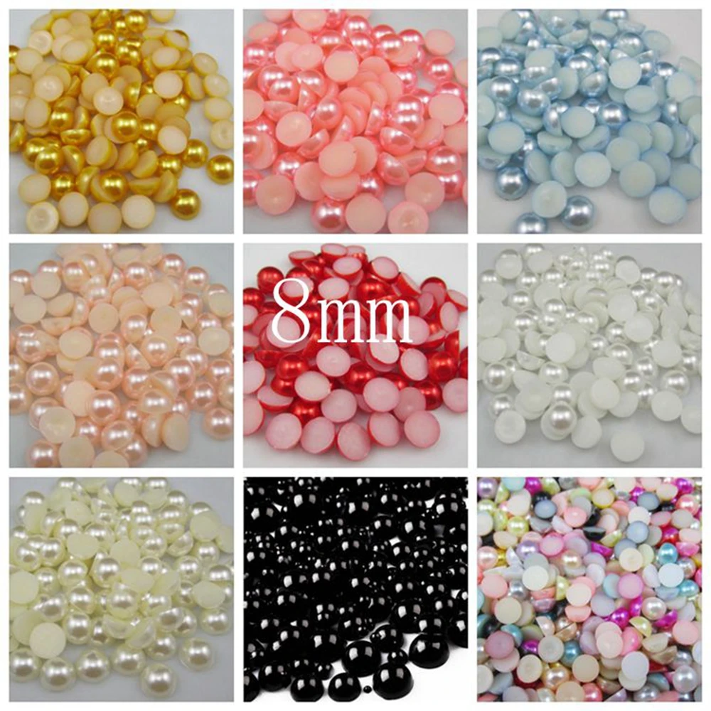 

Free Shipping Many Colors 8mm 200Pcs Craft ABS Imitation Pearls Half Round Flatback Pearls Resin Scrapbook Beads Decorate Diy