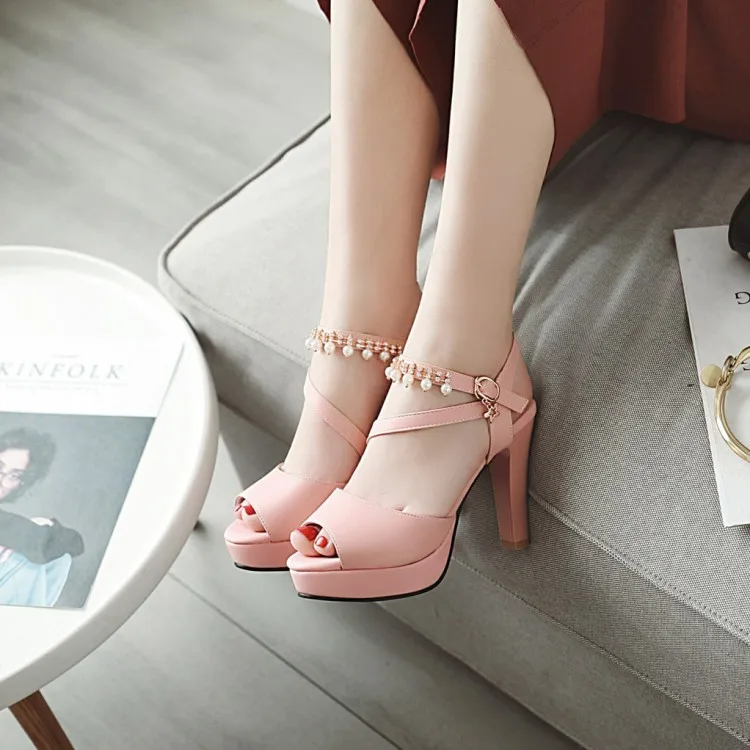

Big Size 9 10 11 12 ladies summer platform sandals women shoes woman Pearly beads with open toes