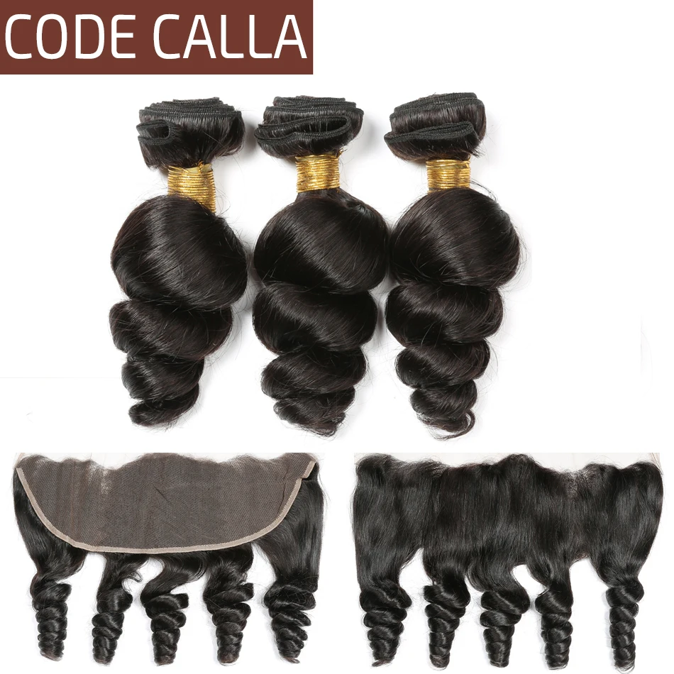 

Code Calla Natural Color Loose Wave Peruvian Salon 100% Unprocessed Raw Virgin Hair Bundles With lace Frontal Free Shipping