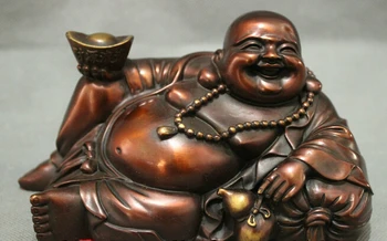 

wholesale factory Chinese Fengshui Prue Bronze Happy Laugh Maitreya Buddha Hold Yuanbao Statue AE1024 AB1025