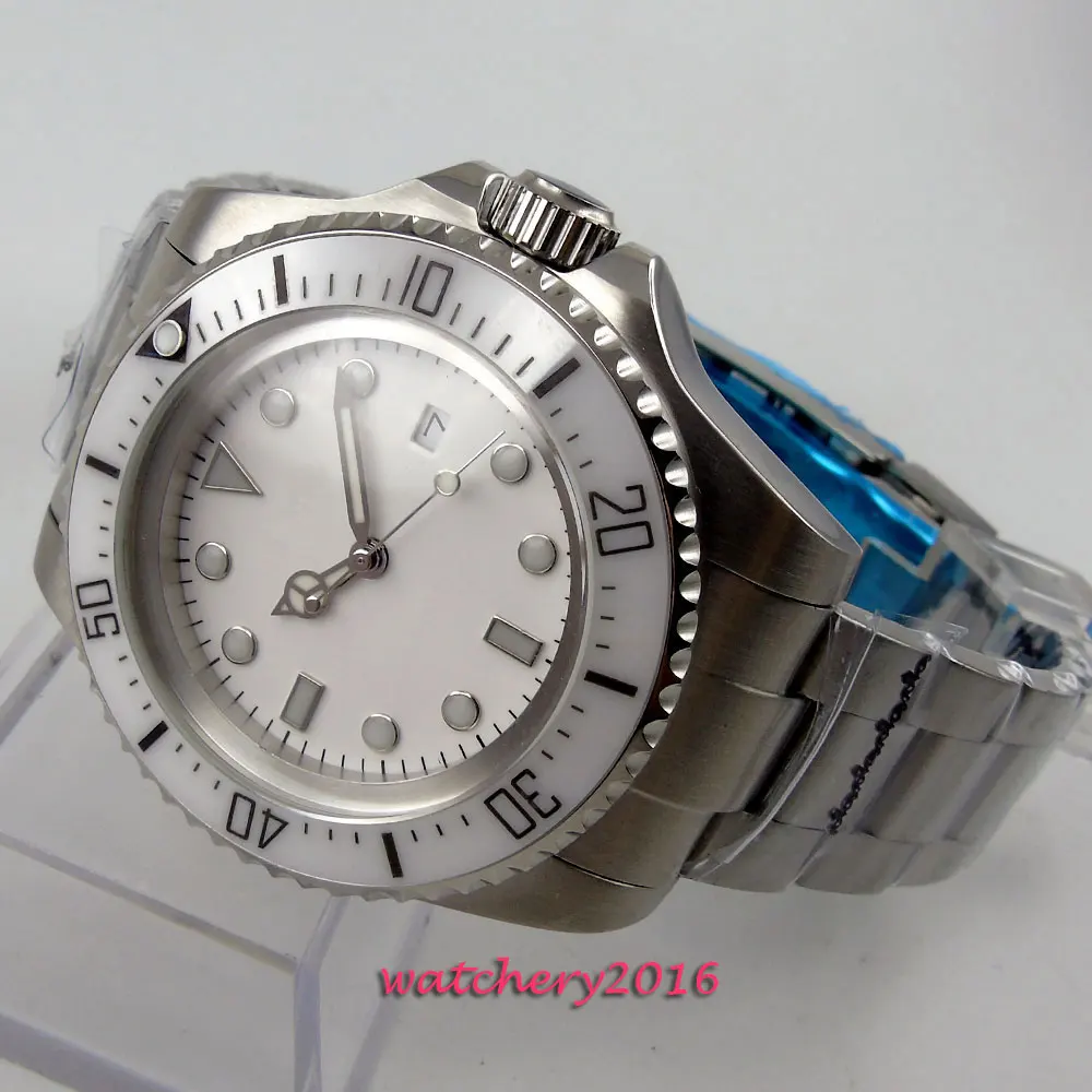 

Newest Hot 44mm Bliger White dial ceramic bezel Crystal Luminous Hands SS date window Automatic Mechanical Men's Wristwatches