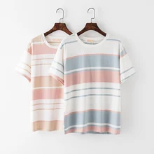 Футболка для полных XXL 3XL 4XL 5XL полосатая с коротким рукавом Милая хлопковая Футболка с круглым вырезом Лето Осень футболка Женская Топ Мода 40538